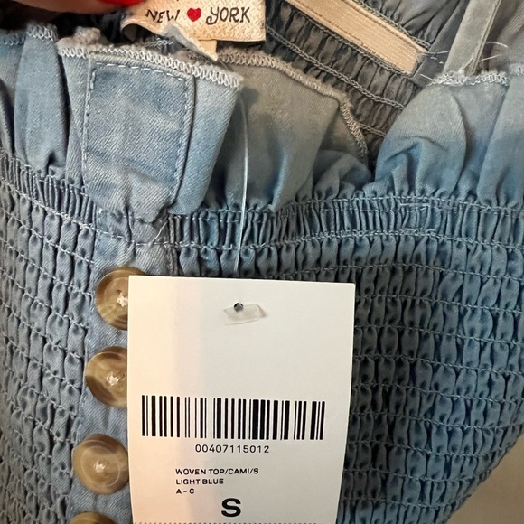 Poof New York Women’s Blue Smocked Tank Top with Ruffle Straps - Picture 4 of 5